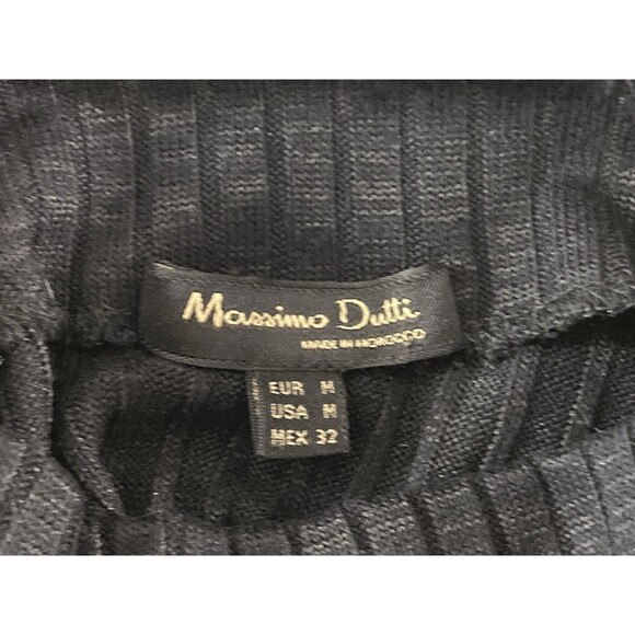 Massimo Dutti Black Maxi Dress M Mock Neck Rib Knit Side Slit Minimalist Chic - Picture 3 of 7